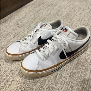 Nike Men's Court Legacy White and Black Sneakers with Brown Trim